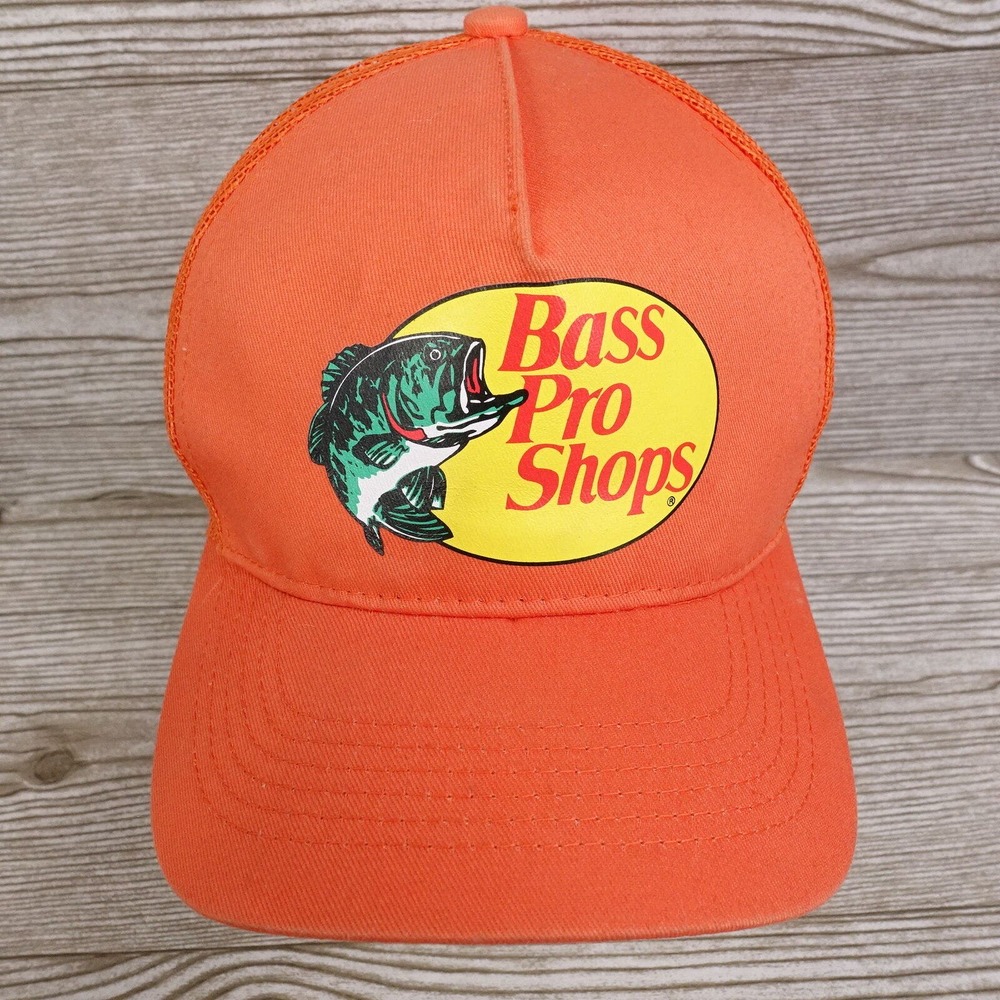 BASS PRO SHOPS‎ ONE SIZE FITS ALL ORANGE ADJUSTABLE MESH SNAPBACK BASEBALL CAP
